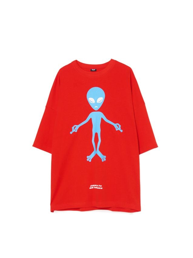 Czerwona koszulka oversize UFO - CROPP - 619DE-33X