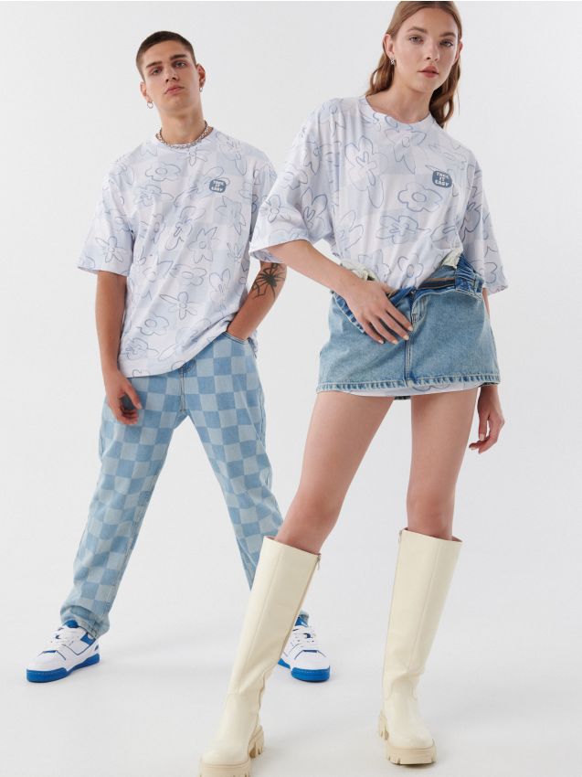 T-shirt con stampa - blu pallido - CROPP
