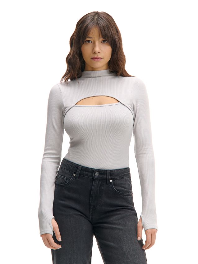 Szare body z długim rękawem - CROPP - 644CU-09X