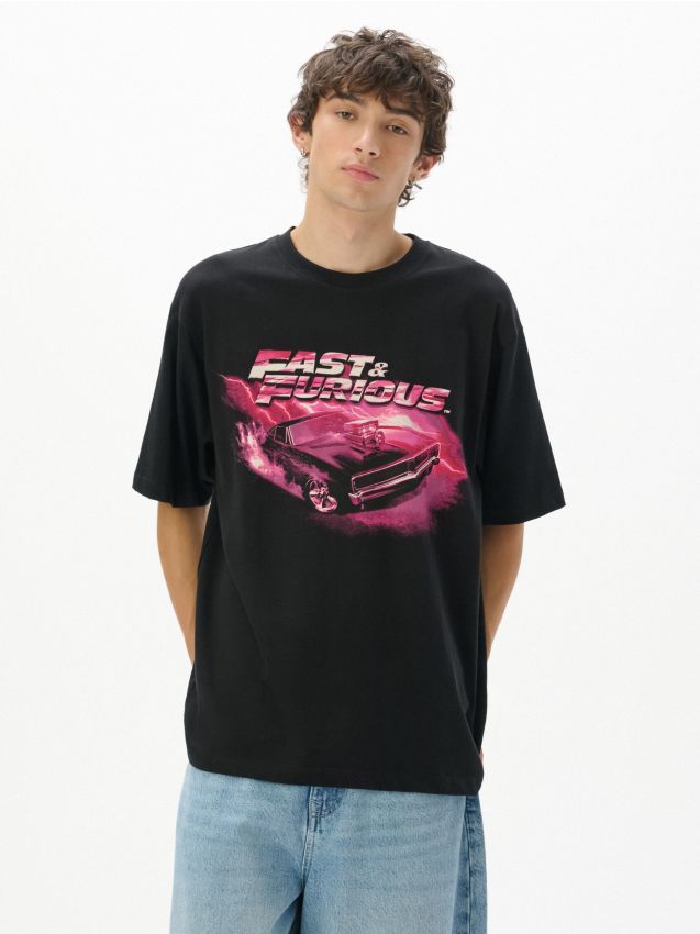 Tricou negru cu imprimeu Fast & Furious Culoare negru - CROPP