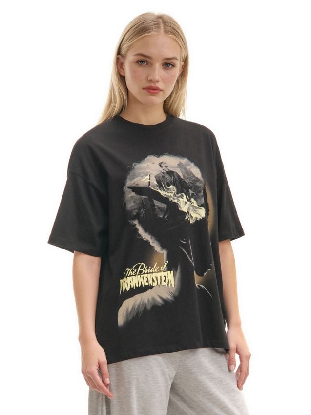 Tricou negru cu imprimeu The Bride of Frankenstein Culoare negru