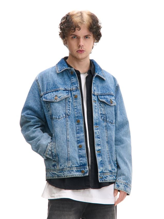 Niebieska kurtka jeansowa z kieszeniami - CROPP - 668DD-55J