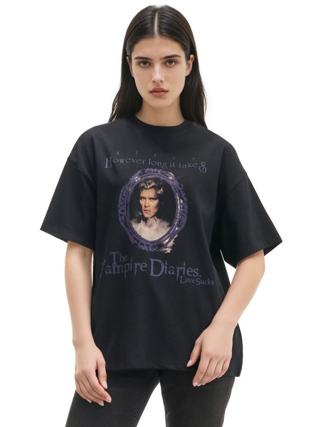 Tricou negru cu imprimeu The Vampires Diaries Culoare negru