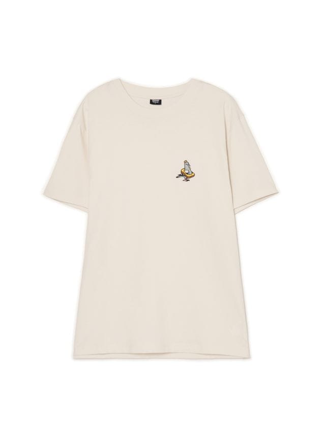 T-shirt z haftem gołębia - CROPP - 672FN-09X