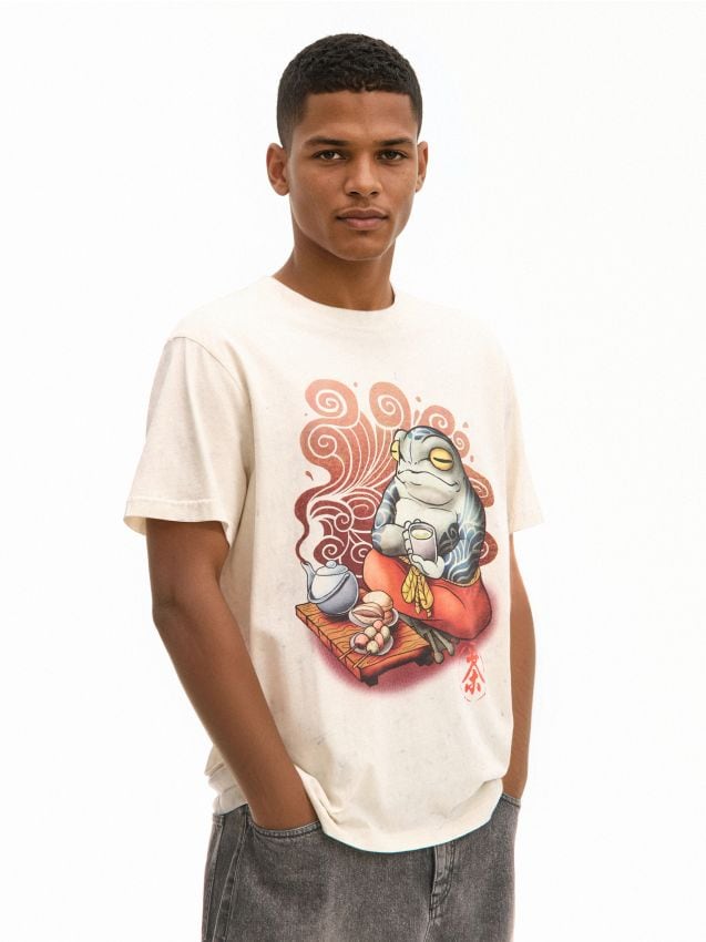 Biała koszulka z napisami - CROPP - 694DE-00X