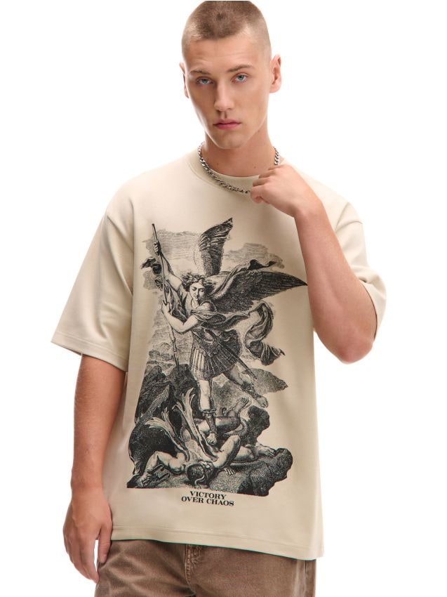 Tricou cu imprimeu Culoare bej - CROPP - 686AT-08X