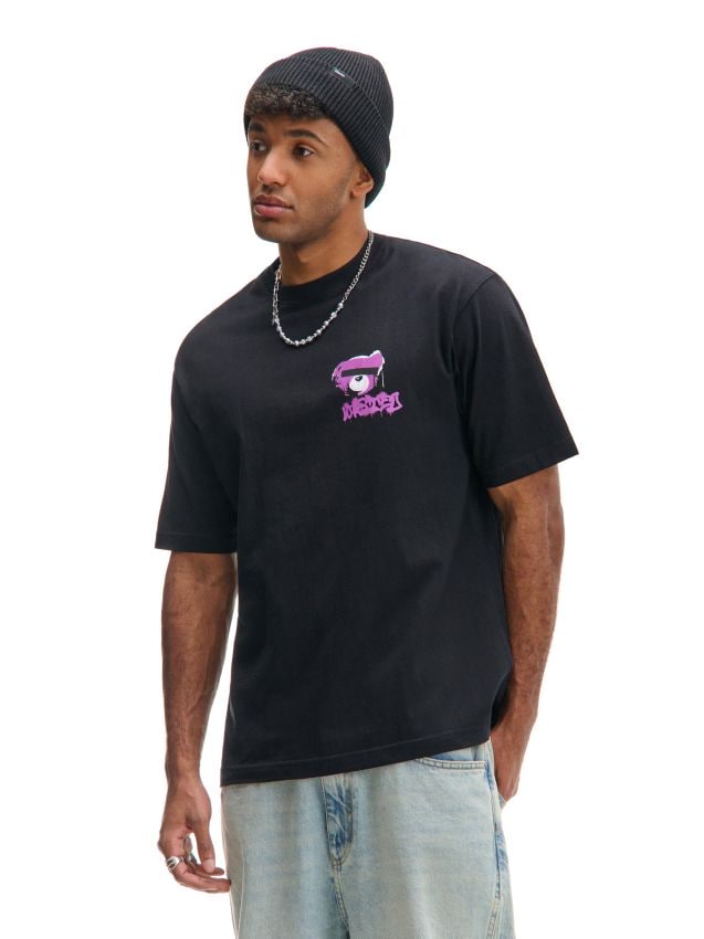 Czarny T-shirt ze streetowym misiem - CROPP - 699AT-99X