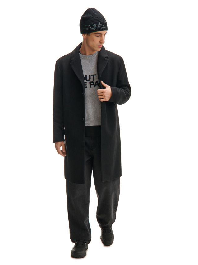 Czarny długi płaszcz z kapturem - CROPP - 228AV-99X