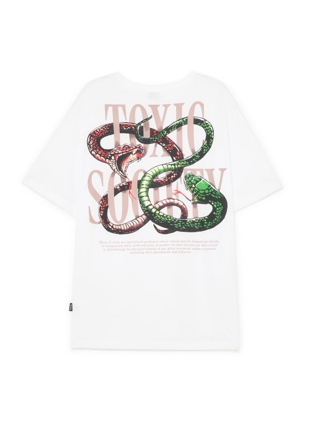 Biała koszulka z motywem węży - CROPP - 708DE-00X