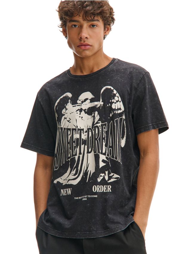 Czarny T-shirt typu baby tee - CROPP - 063FP-99X