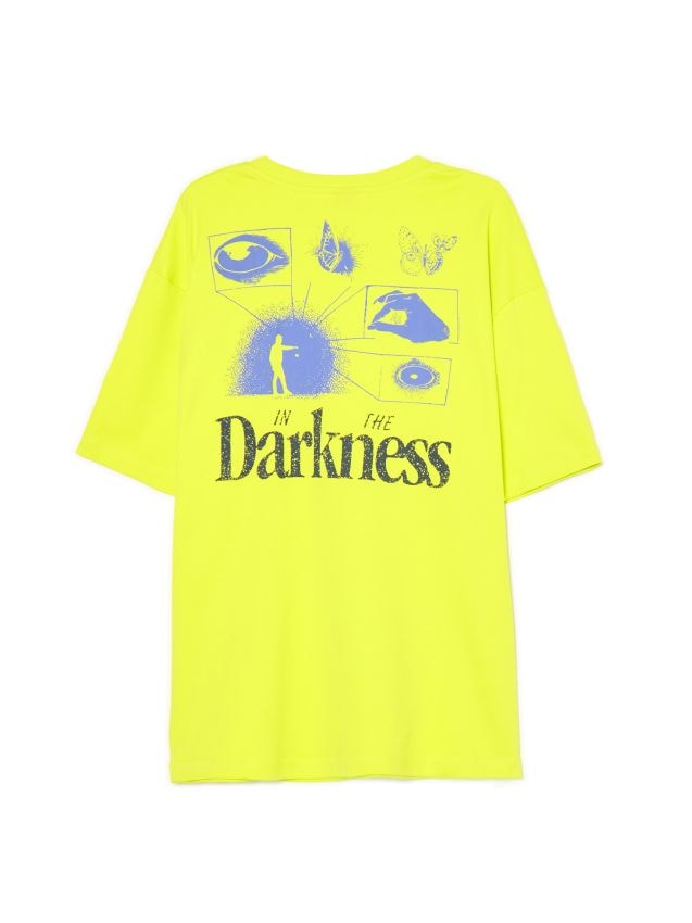 Żółty T-shirt z nadrukiem - CROPP - 714DE-71X