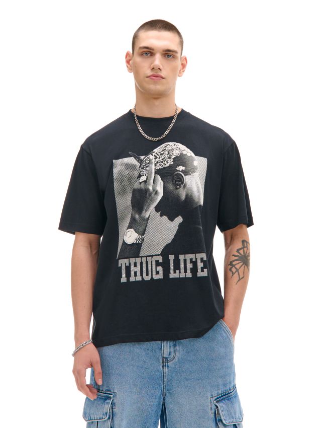 Tricou negru cu imprimeu Tupac Shakur Culoare negru - CROPP