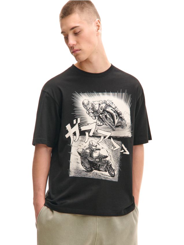 Чорна футболка з принтом Колір чорний - CROPP - 732FN-99X