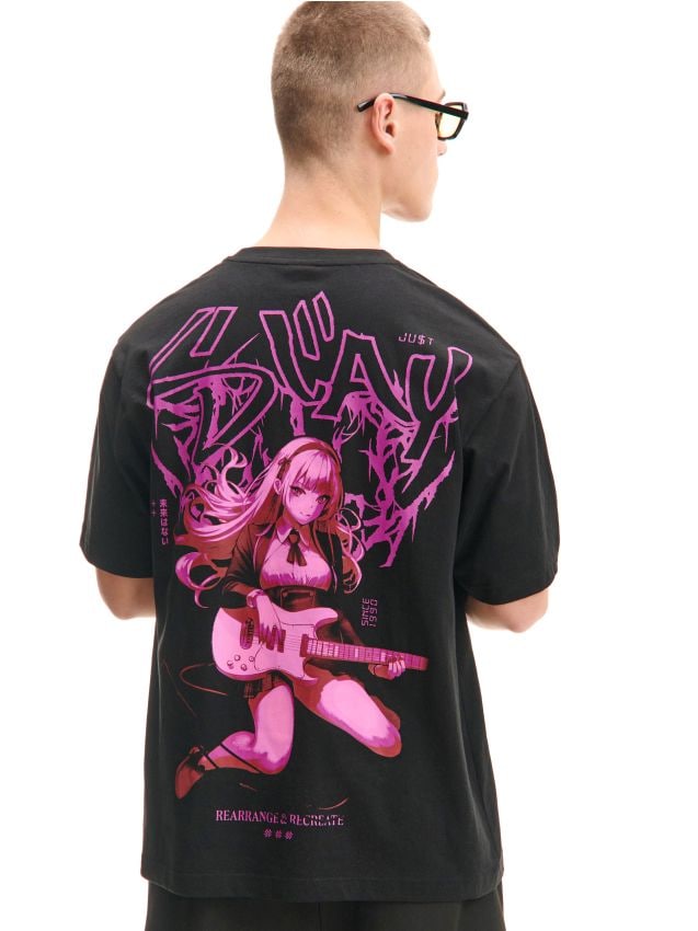 Чорна футболка з принтом Колір чорний - CROPP - 744FN-99X