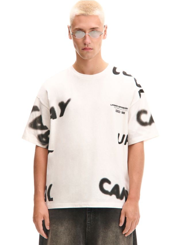 Jasna koszulka z napisami - CROPP - 749FN-00X