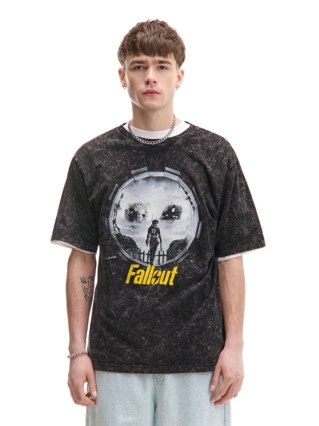 x-outgrow-x様 Tricou negru cu imprimeu Fallout Culoare negru - CROPP - 782AT-99X
