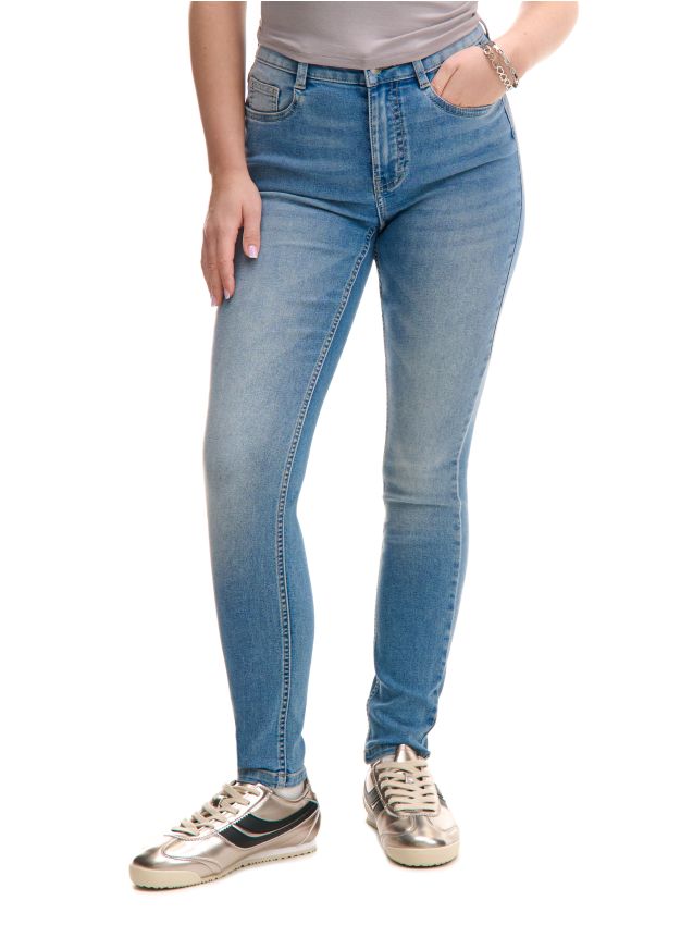 Jasnoniebieskie jeansy skinny regular acid wash - CROPP