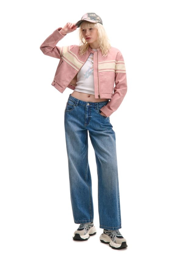 【U LAN】Loop Cat Washed Balloon Fit Denim Pants Cat Washing Denim Balloon Pants - Blue - ANGLAN