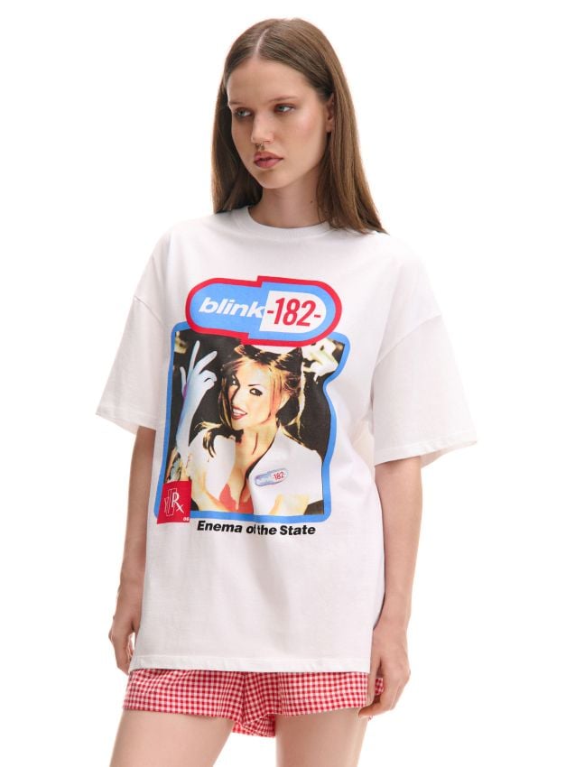 T-shirt Blanc Unisexe Blink 182 & Lil Wayne - Affiche Imprimée, Toutes Tailles