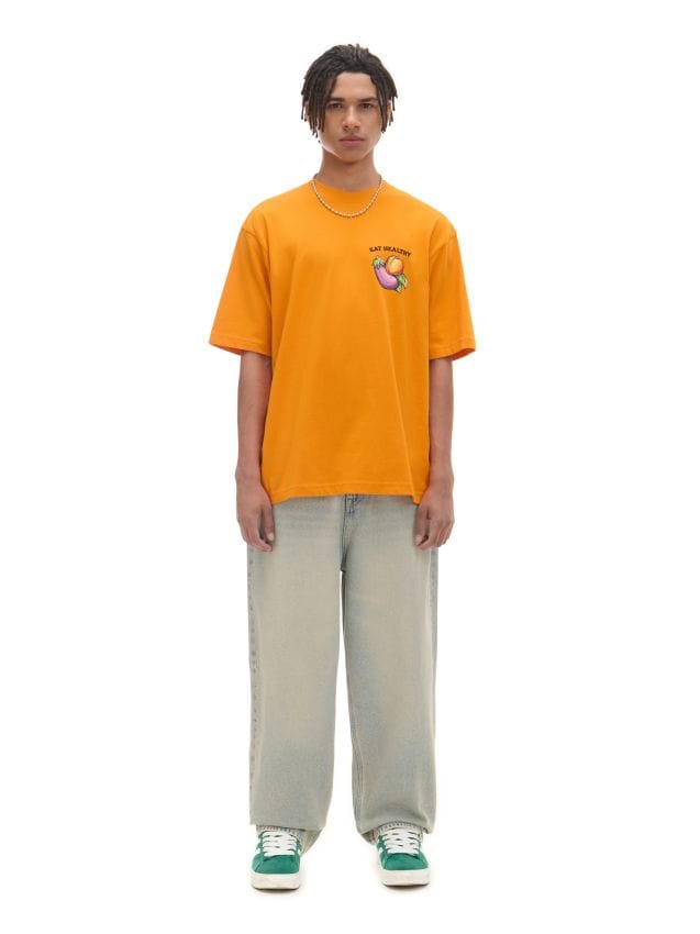 Pomarańczowa koszulka z małą naszywką - CROPP - 8399Y-22X