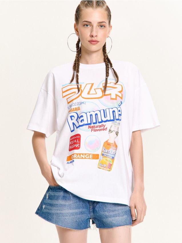 Tricou albă cu imprimeu Ramune Culoare alb - CROPP - 851FL-00X