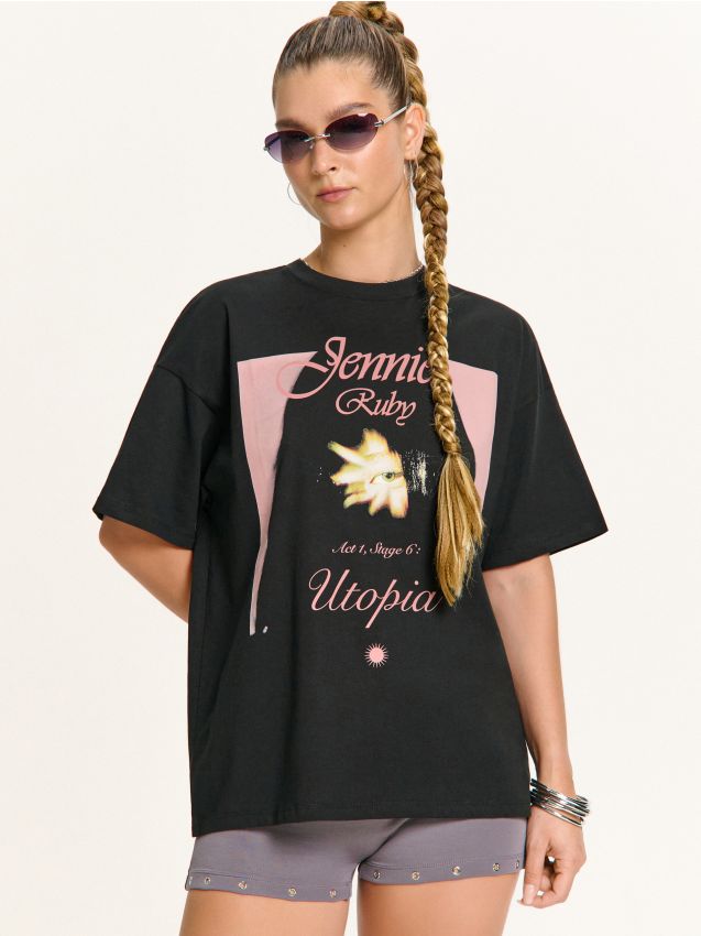 Tricou negru cu imprimeu Jennie Culoare negru - CROPP - 860FL-99X