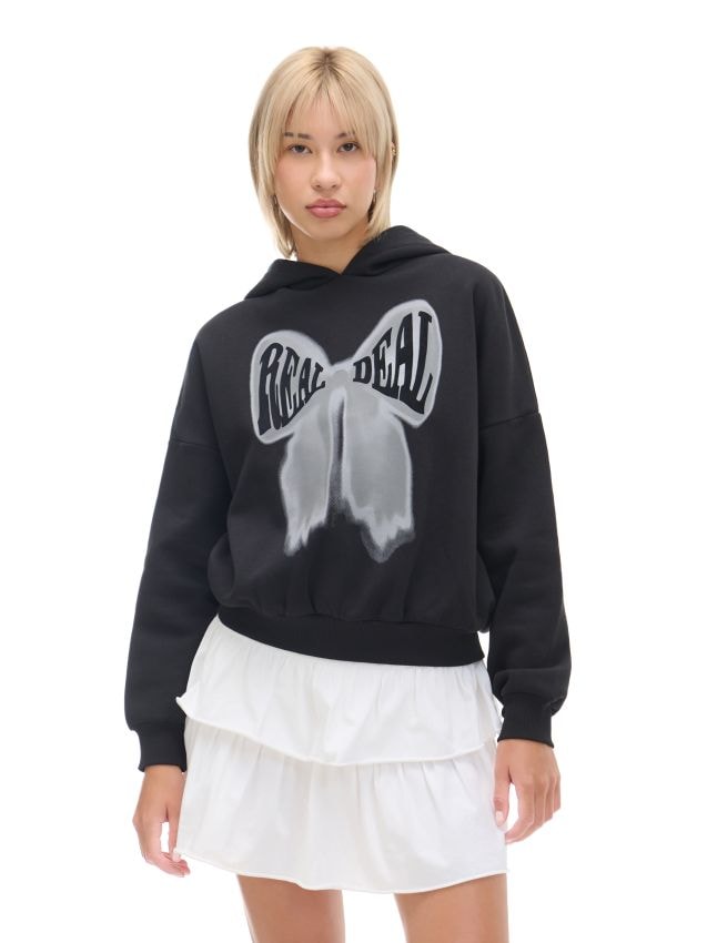 Czarna bluza z kapturem i nadrukiem - CROPP - 905AQ-99X