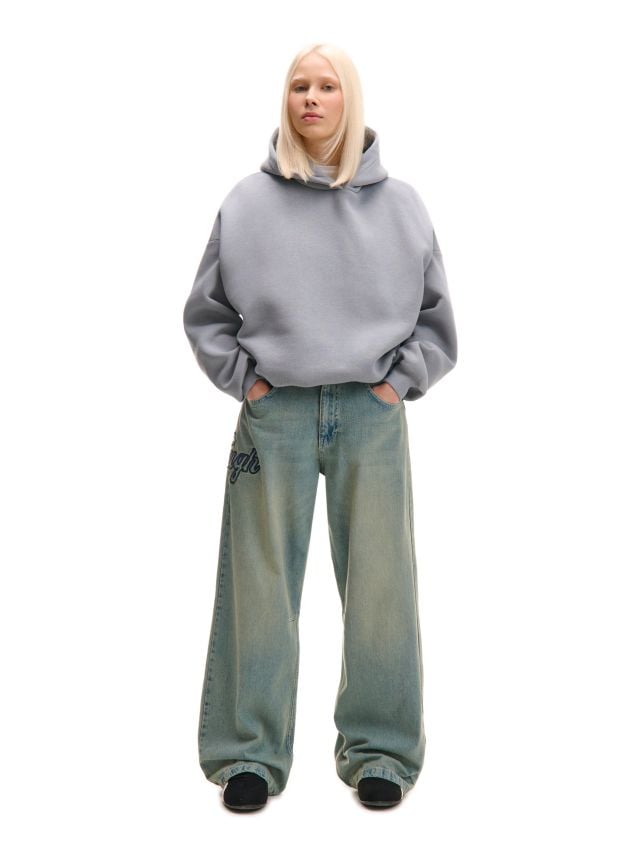 Jasnoszara bluza hoodie z elastycznym wykończeniem