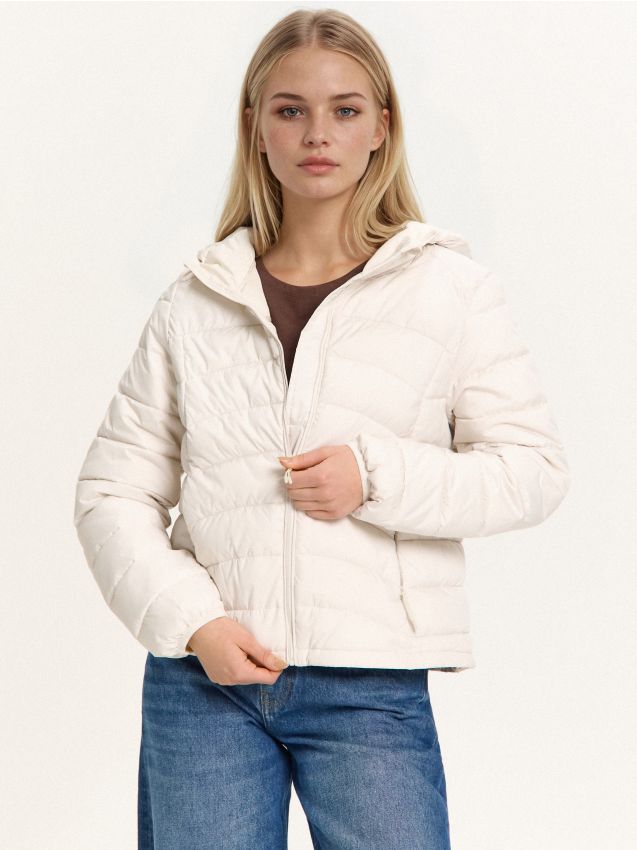 Geacă matlasată cu glugă Culoare crem - CROPP - 951HW-01X