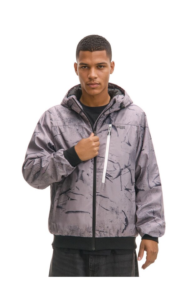 Szara kurtka z kapturem i nadrukiem - CROPP - 142FN-90X