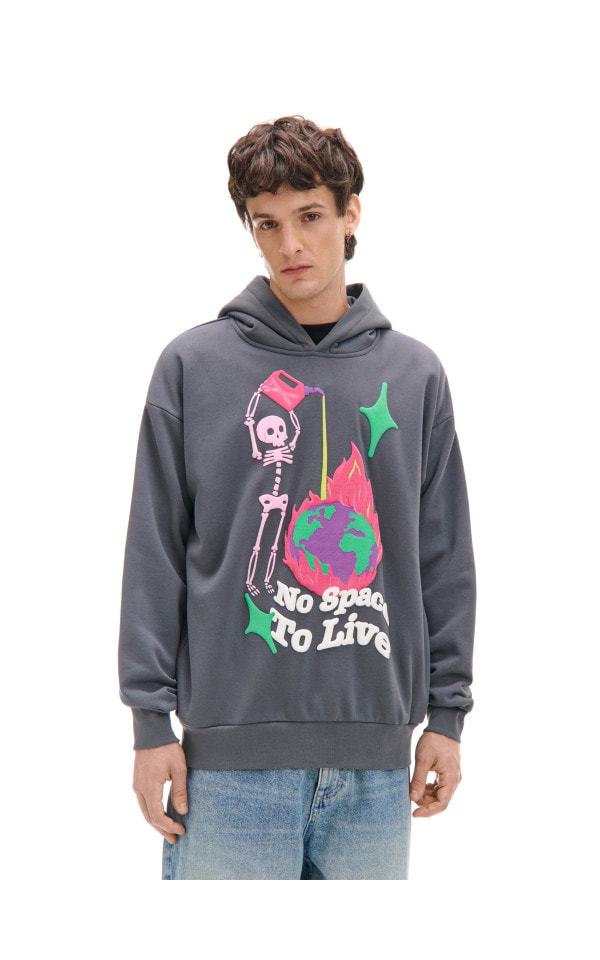 Szara bluza z kapturem i nadrukiem - CROPP - 155DH-90X
