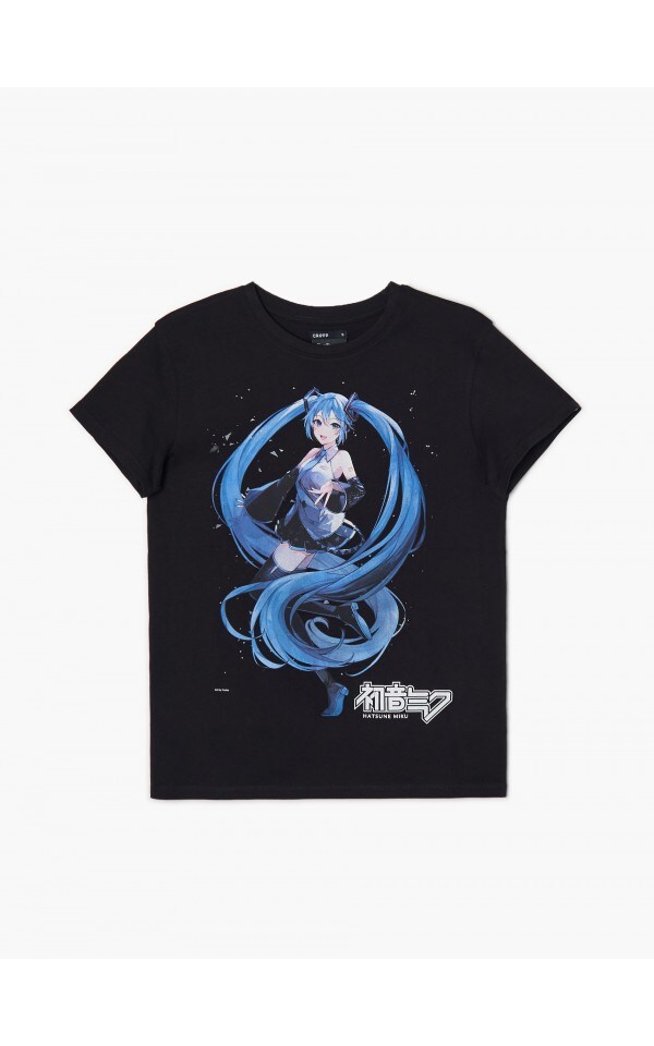 mikku  Czarna koszulka z Hatsune Miku - CROPP - 297CV-99X