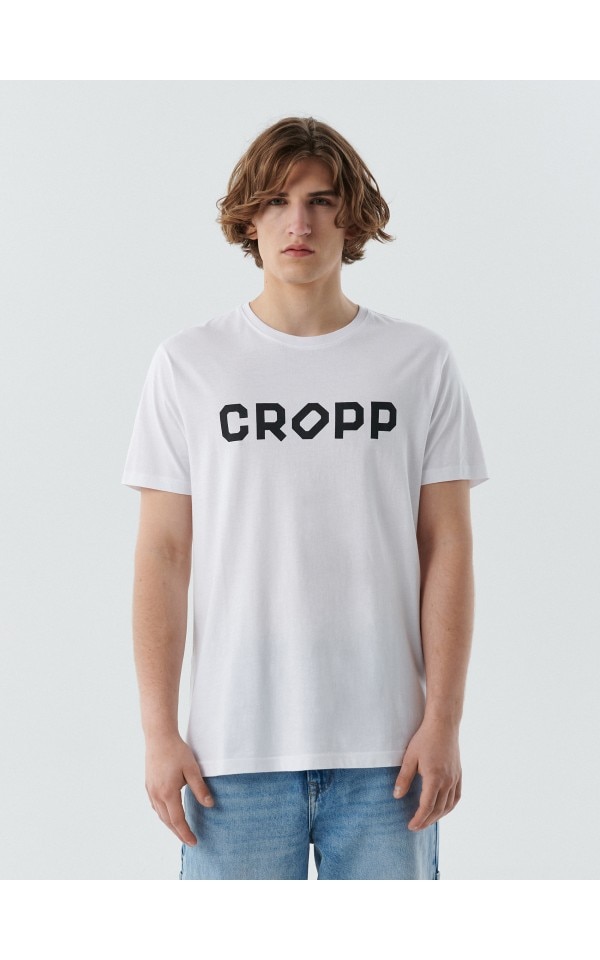 T-shirt Homme CROPP Noir – Taille XS – Coton – Coupe Droite, Col Rond