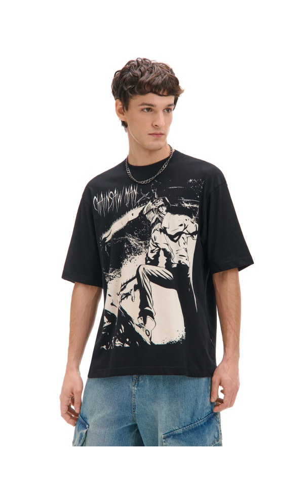 Tricou negru cu imprimeu Chainsaw Man Culoare negru - CROPP