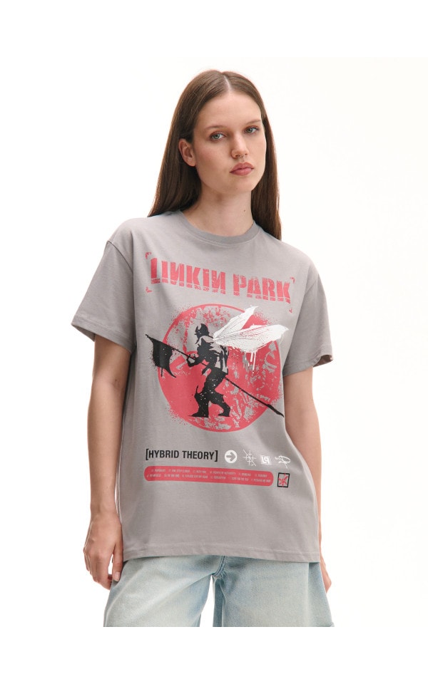 Tricou oversize cu imprimeu Linkin Park Culoare gri deschis